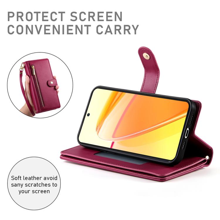 For OPPO Reno14 Global / Reno14 F 5G Nine Card-slot Zipper Wallet Bag Leather Phone Case