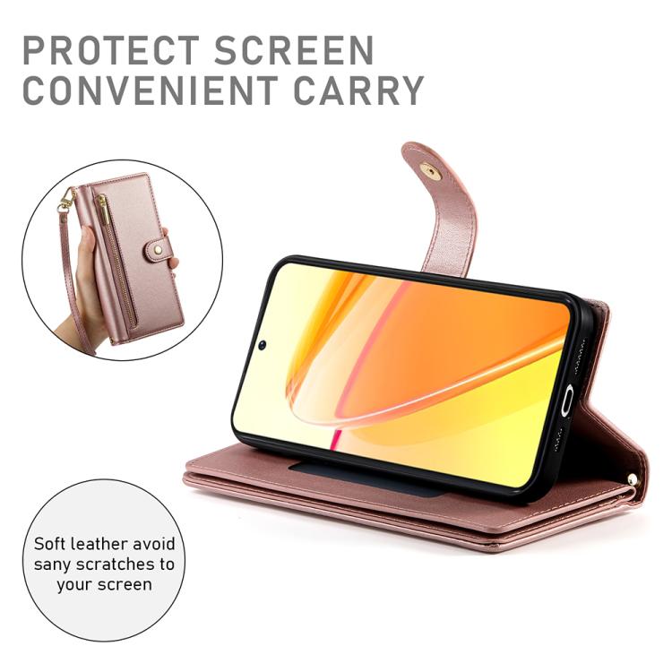 For OPPO Reno14 Global / Reno14 F 5G Nine Card-slot Zipper Wallet Bag Leather Phone Case