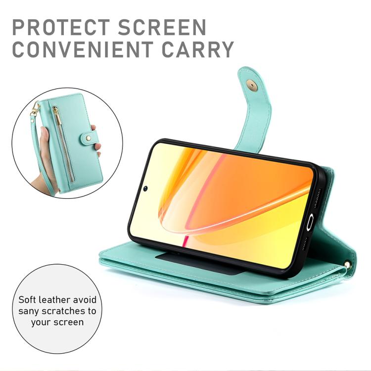 For OPPO Reno14 Global / Reno14 F 5G Nine Card-slot Zipper Wallet Bag Leather Phone Case