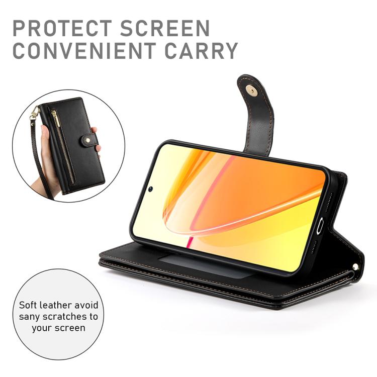 For OPPO Reno14 Global / Reno14 F 5G Nine Card-slot Zipper Wallet Bag Leather Phone Case