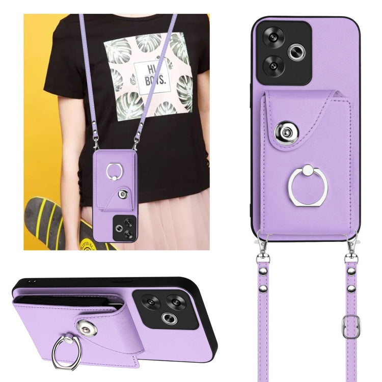 For Redmi Turbo 3 Organ Card Bag Ring Holder Phone Case with Long Lanyard
