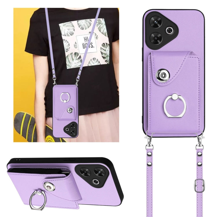 For Redmi Note 13R Organ Card Bag Ring Holder Phone Case with Long Lanyard