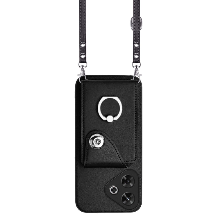 For Redmi Note 13R Organ Card Bag Ring Holder Phone Case with Long Lanyard