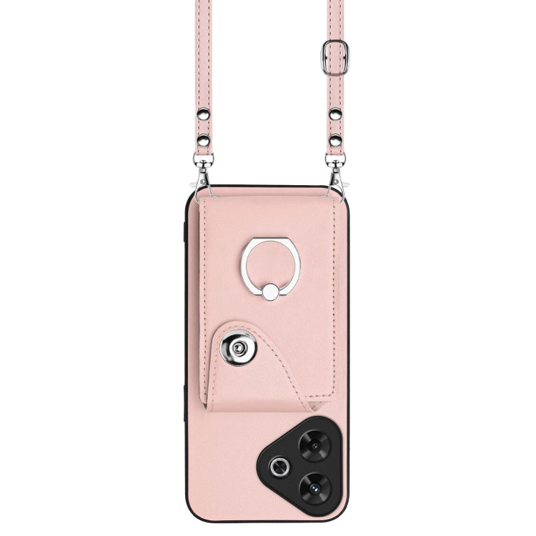 For Redmi Note 13R Organ Card Bag Ring Holder Phone Case with Long Lanyard