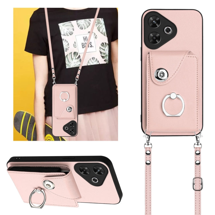 For Redmi Note 13R Organ Card Bag Ring Holder Phone Case with Long Lanyard
