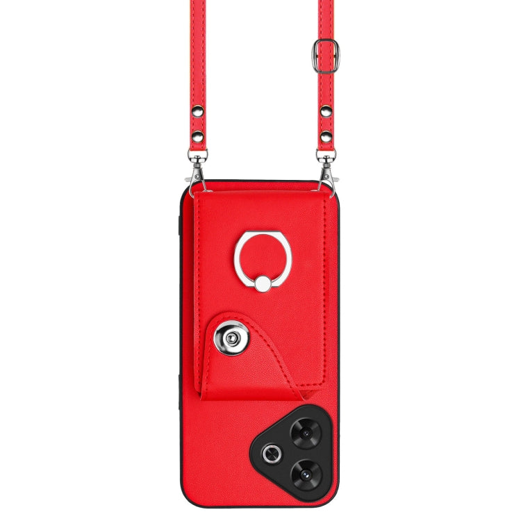 For Redmi Note 13R Organ Card Bag Ring Holder Phone Case with Long Lanyard
