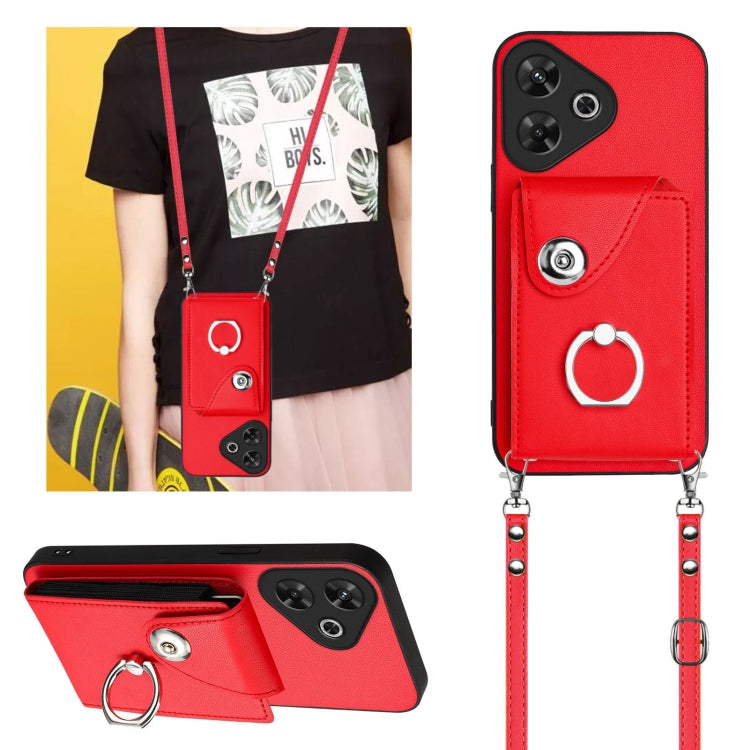 For Redmi Note 13R Organ Card Bag Ring Holder Phone Case with Long Lanyard