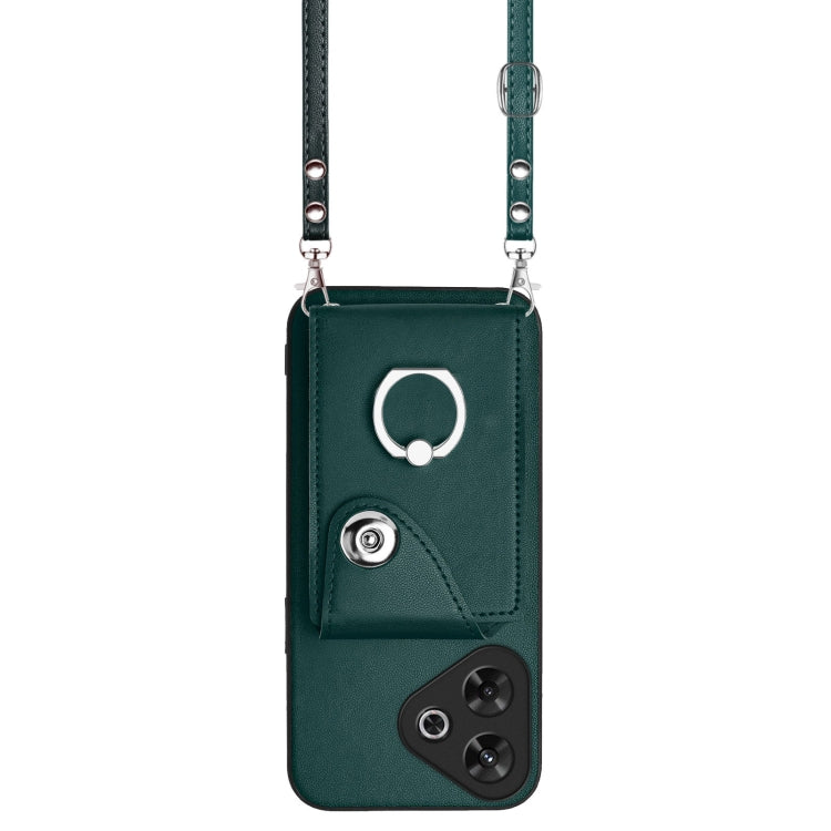 For Redmi Note 13R Organ Card Bag Ring Holder Phone Case with Long Lanyard
