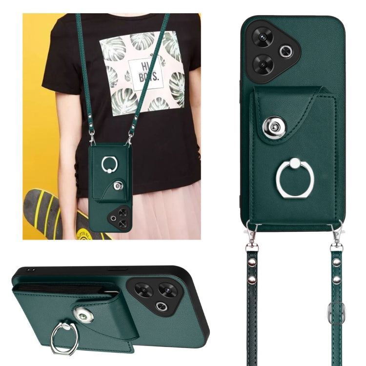 For Redmi Note 13R Organ Card Bag Ring Holder Phone Case with Long Lanyard