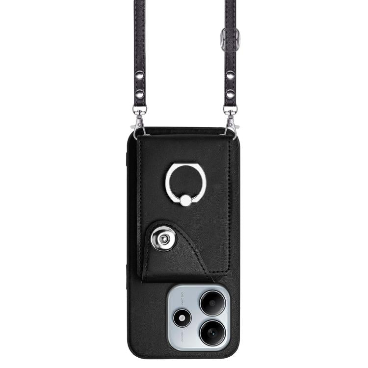 For Redmi Note 14 5G Global Organ Card Bag Ring Holder Phone Case with Long Lanyard