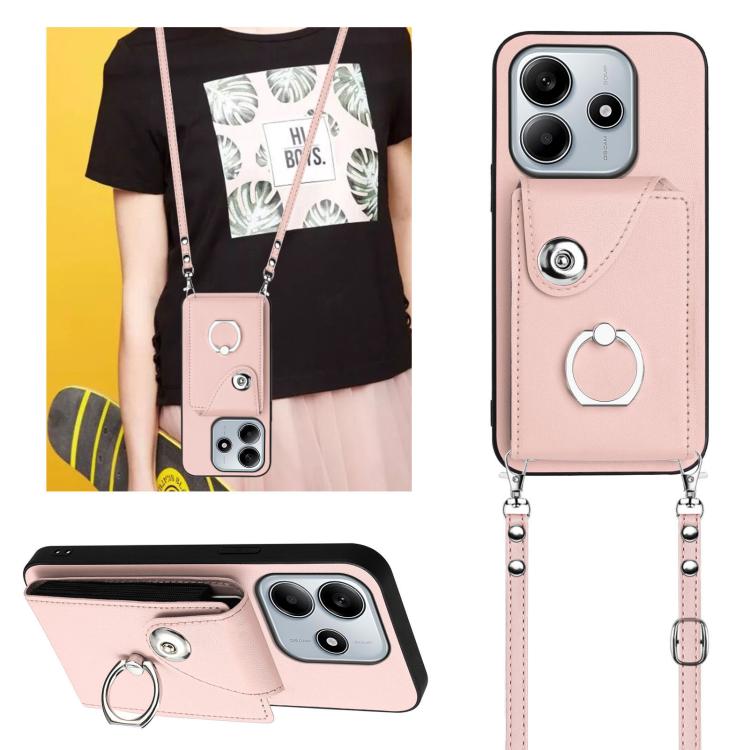 For Redmi Note 14 5G Global Organ Card Bag Ring Holder Phone Case with Long Lanyard
