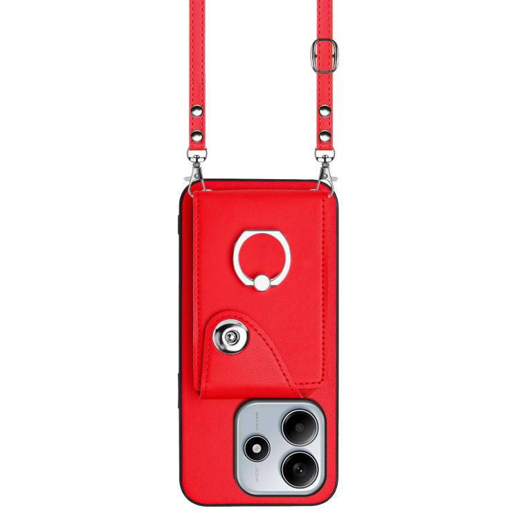 For Redmi Note 14 5G Global Organ Card Bag Ring Holder Phone Case with Long Lanyard