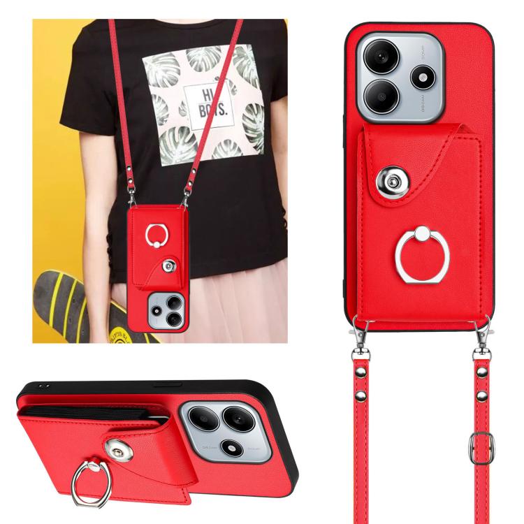 For Redmi Note 14 5G Global Organ Card Bag Ring Holder Phone Case with Long Lanyard