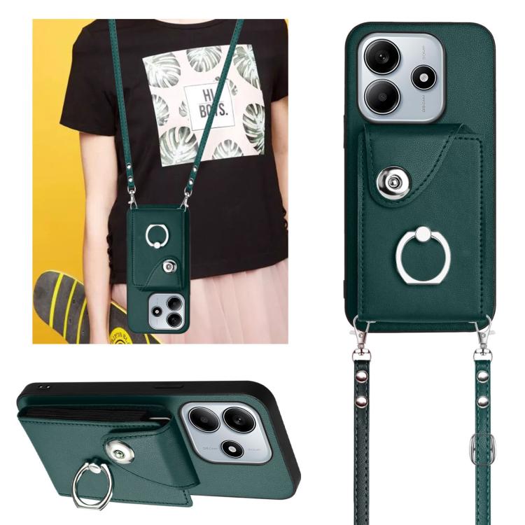 For Redmi Note 14 5G Global Organ Card Bag Ring Holder Phone Case with Long Lanyard