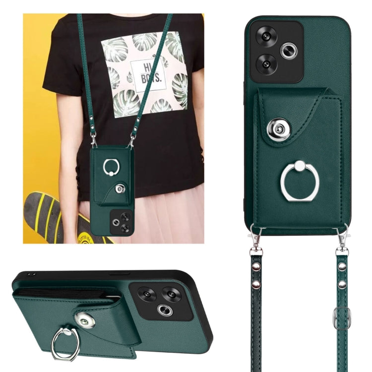 For Xiaomi Poco F6 5G India Organ Card Bag Ring Holder Phone Case with Long Lanyard