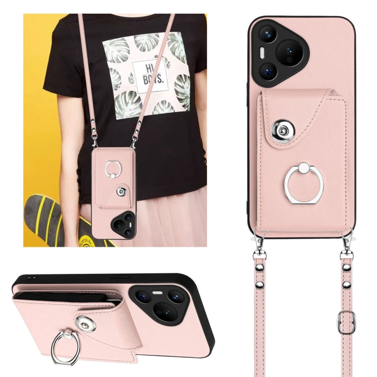 For Huawei Pura 70 Organ Card Bag Ring Holder Phone Case with Long Lanyard