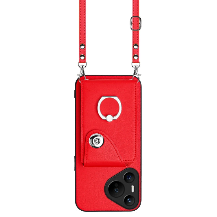 For Huawei Pura 70 Organ Card Bag Ring Holder Phone Case with Long Lanyard