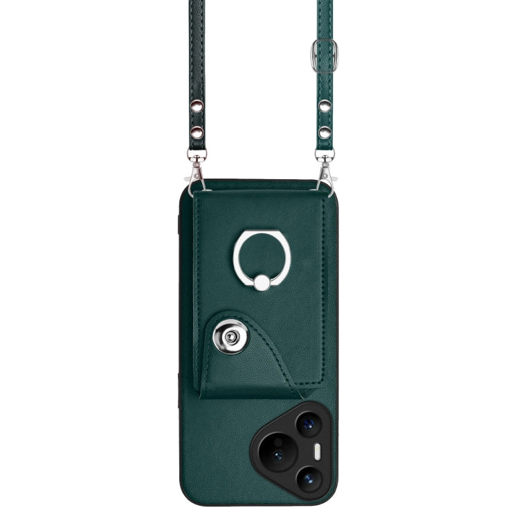 For Huawei Pura 70 Organ Card Bag Ring Holder Phone Case with Long Lanyard