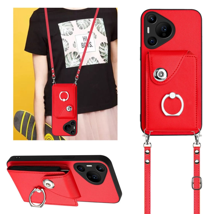 For Huawei Pura 70 Pro / 70 Pro+ Organ Card Bag Ring Holder Phone Case with Long Lanyard