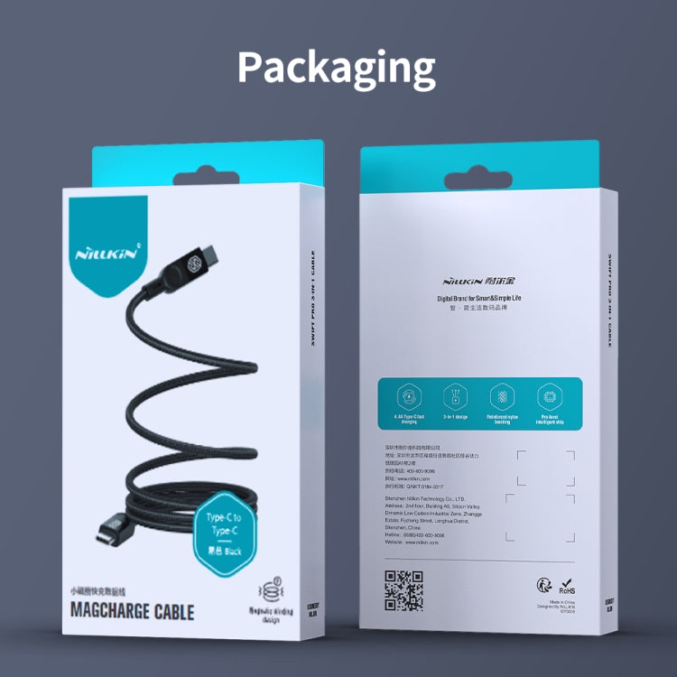NILLKIN 100W USB-C/Type-C to USB-C/Type-C Small Magnetic Coil Fast Charging Data Cable, Length: 1m - Black
