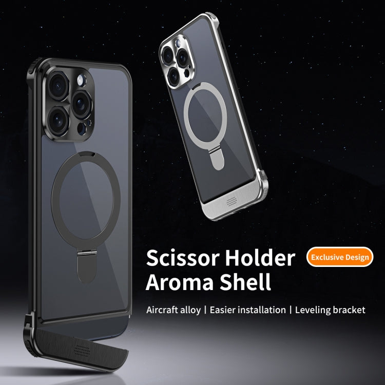 For iPhone 15 Pro Metal Scissor Design Aroma MagSafe Ring Holder Phone Case