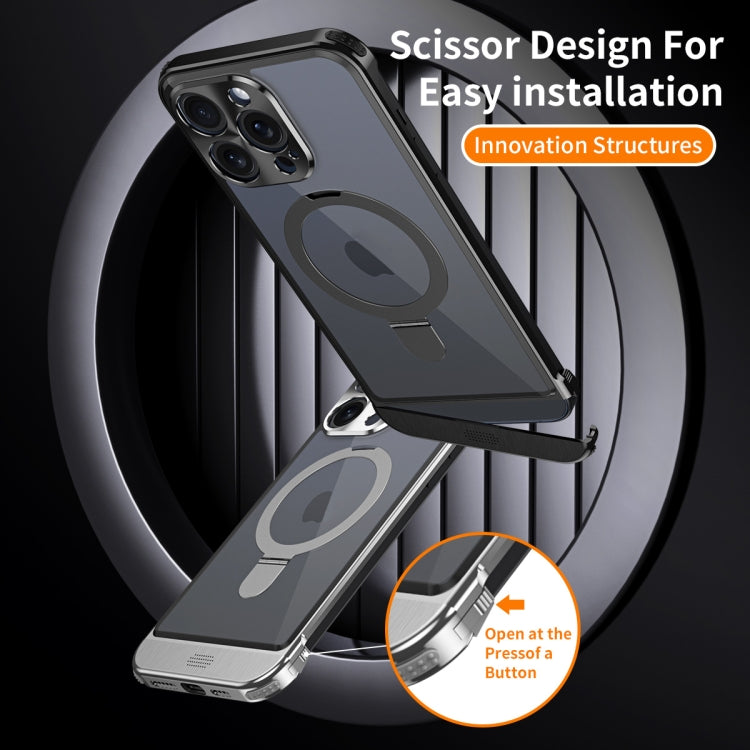 For iPhone 12 Metal Scissor Design Aroma MagSafe Ring Holder Phone Case