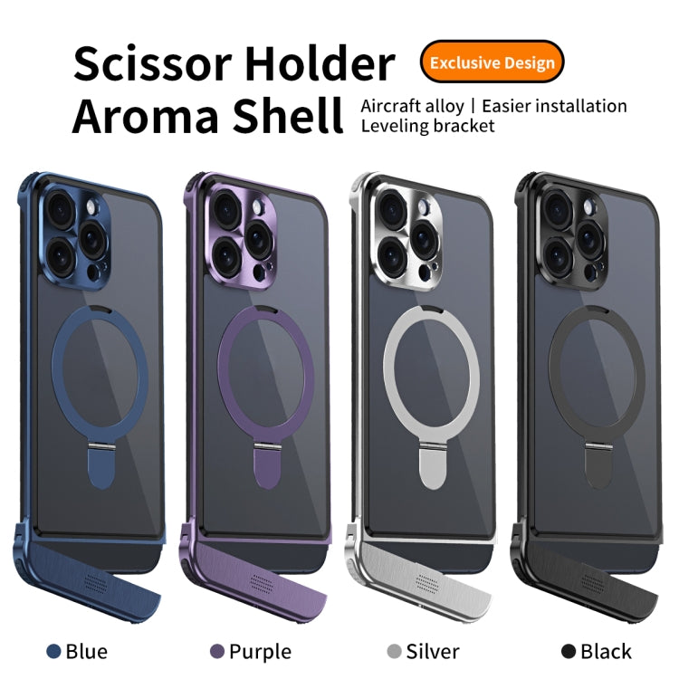 For iPhone 15 Pro Metal Scissor Design Aroma MagSafe Ring Holder Phone Case