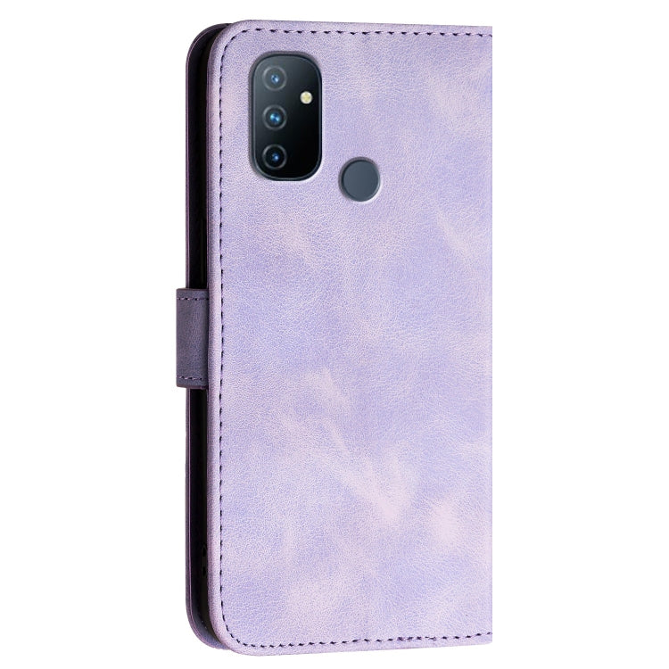 For OnePlus Nord N100 Grid Butterfly Embossed Pattern Flip Leather Phone Case with Lanyard