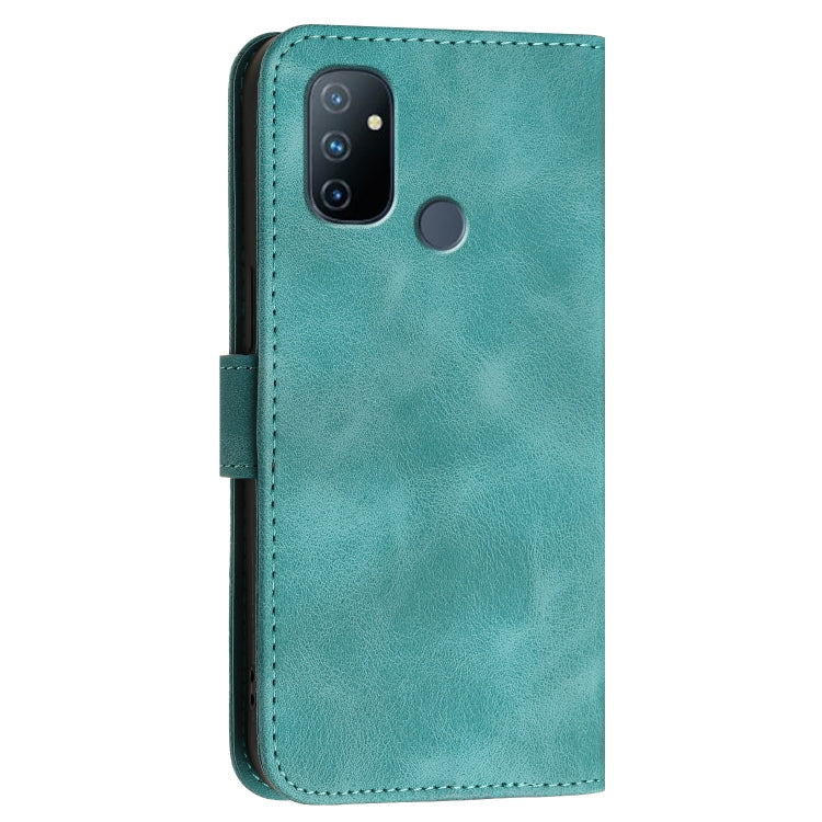 For OnePlus Nord N100 Grid Butterfly Embossed Pattern Flip Leather Phone Case with Lanyard