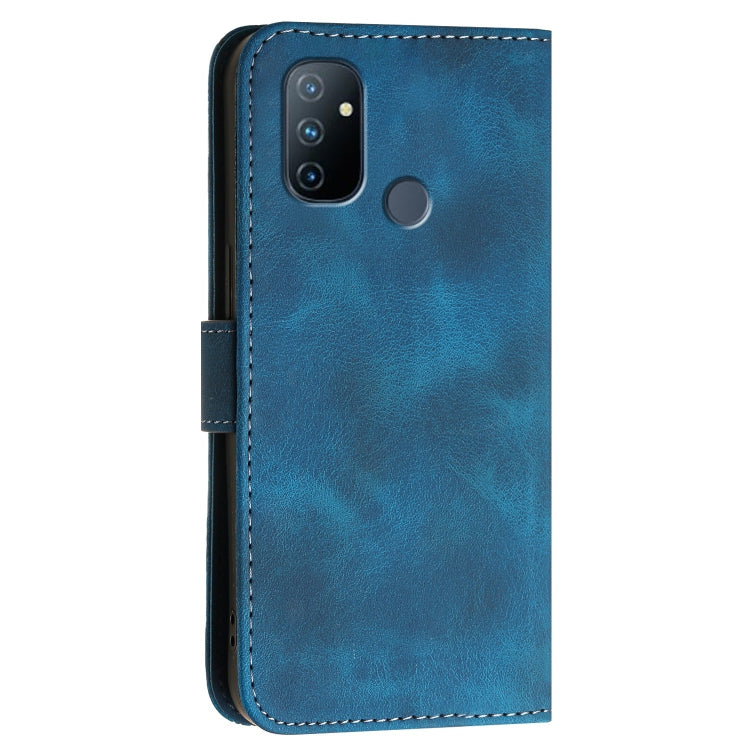 For OnePlus Nord N100 Grid Butterfly Embossed Pattern Flip Leather Phone Case with Lanyard