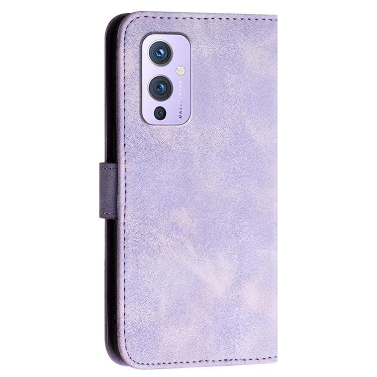For OnePlus 9 Grid Butterfly Embossed Pattern Flip Leather Phone Case with Lanyard