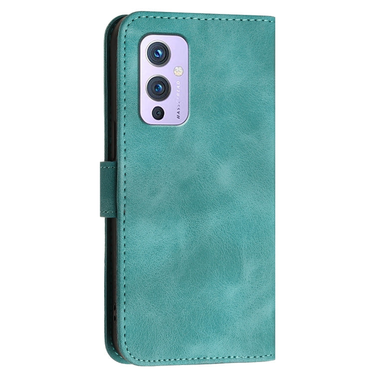 For OnePlus 9 Grid Butterfly Embossed Pattern Flip Leather Phone Case with Lanyard