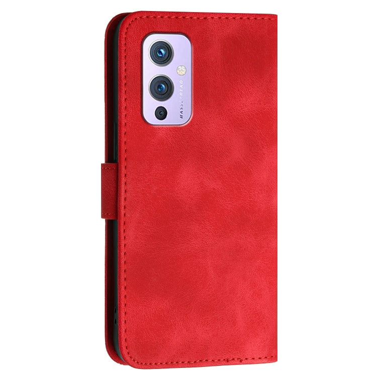 For OnePlus 9 Grid Butterfly Embossed Pattern Flip Leather Phone Case with Lanyard