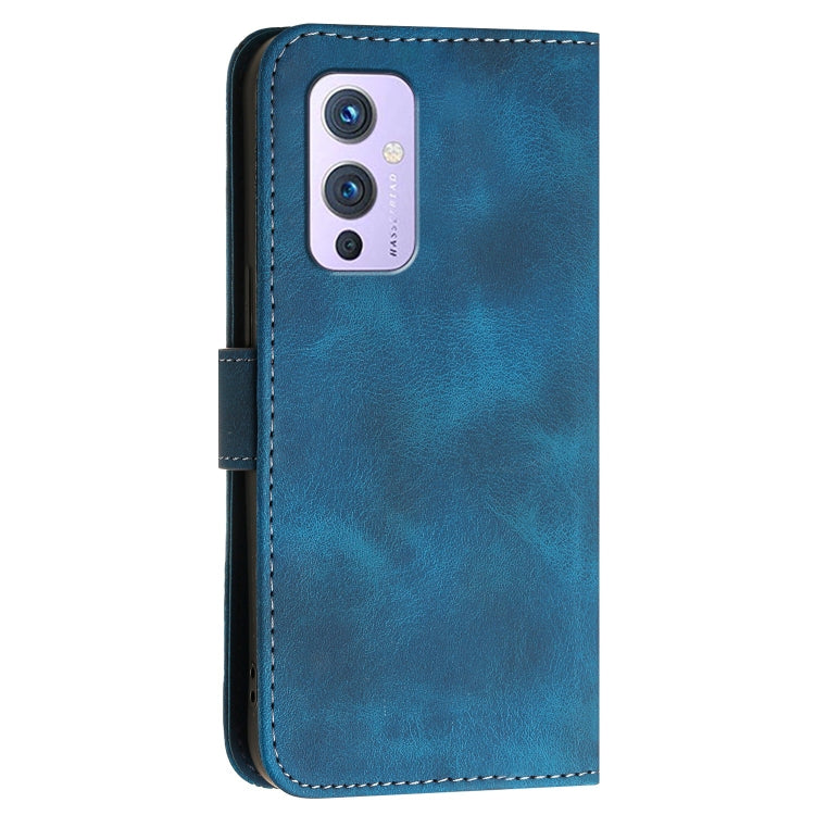 For OnePlus 9 Grid Butterfly Embossed Pattern Flip Leather Phone Case with Lanyard