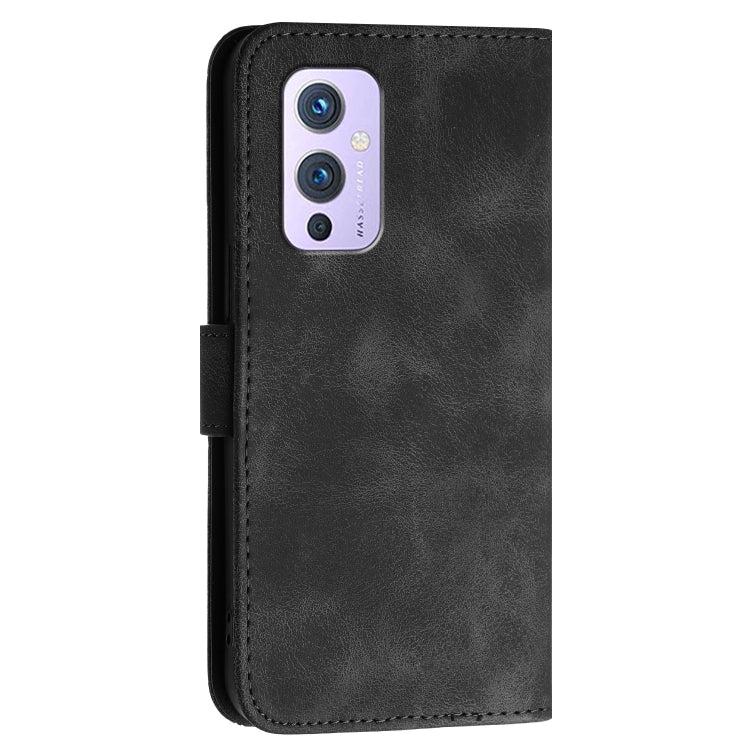 For OnePlus 9 Grid Butterfly Embossed Pattern Flip Leather Phone Case with Lanyard