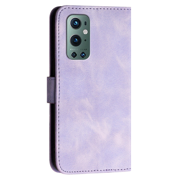 For OnePlus 9 Pro Grid Butterfly Embossed Pattern Flip Leather Phone Case with Lanyard