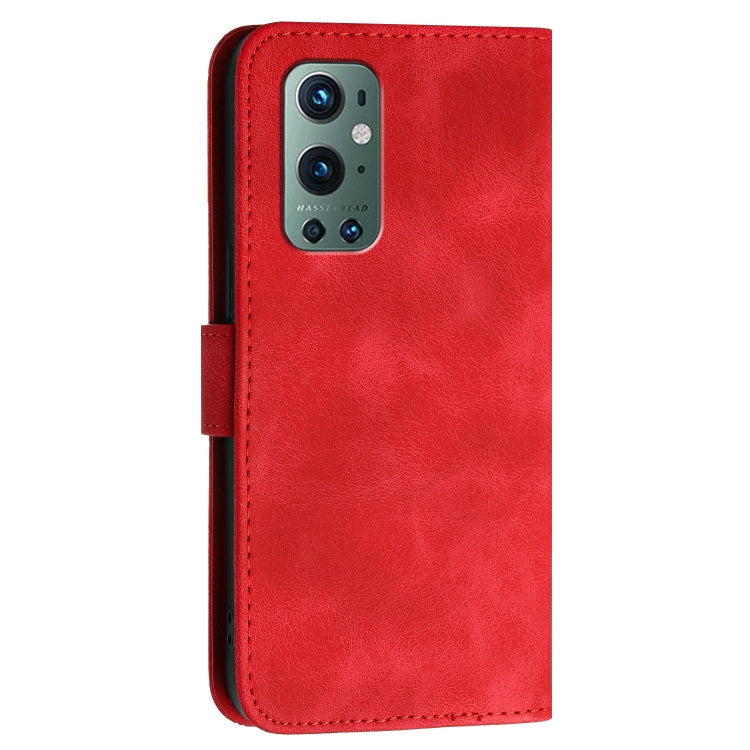 For OnePlus 9 Pro Grid Butterfly Embossed Pattern Flip Leather Phone Case with Lanyard