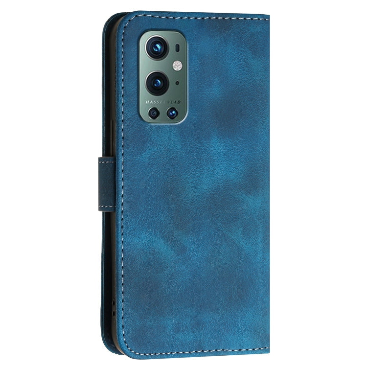For OnePlus 9 Pro Grid Butterfly Embossed Pattern Flip Leather Phone Case with Lanyard