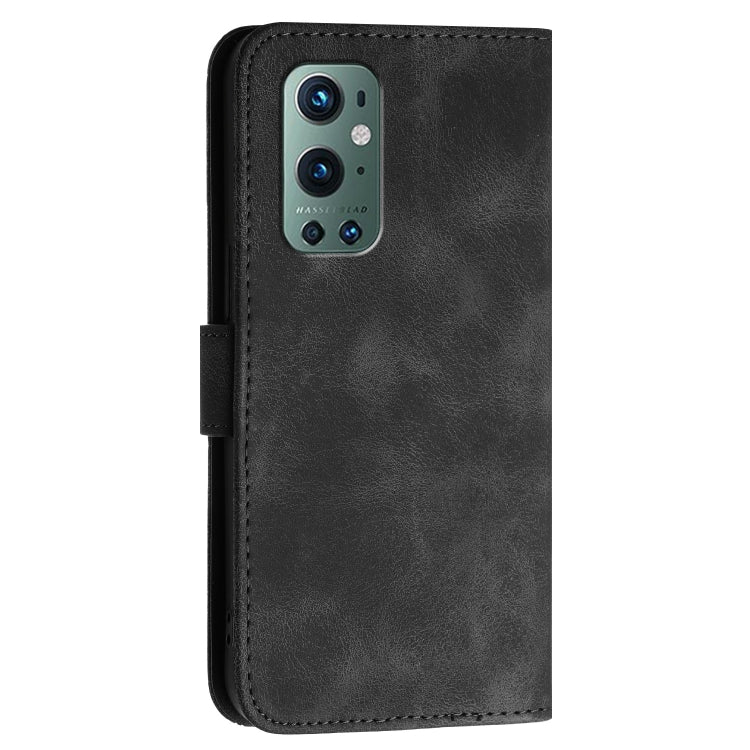 For OnePlus 9 Pro Grid Butterfly Embossed Pattern Flip Leather Phone Case with Lanyard