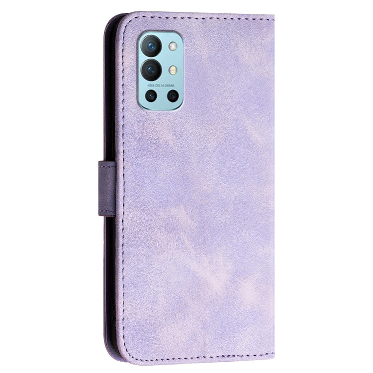 For OnePlus 9R Grid Butterfly Embossed Pattern Flip Leather Phone Case with Lanyard