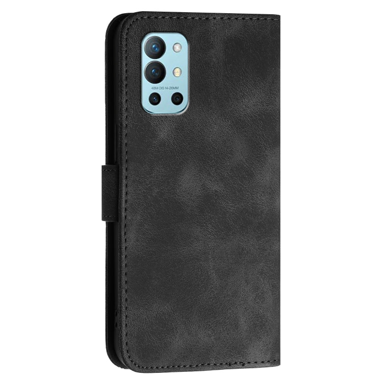 For OnePlus 9R Grid Butterfly Embossed Pattern Flip Leather Phone Case with Lanyard
