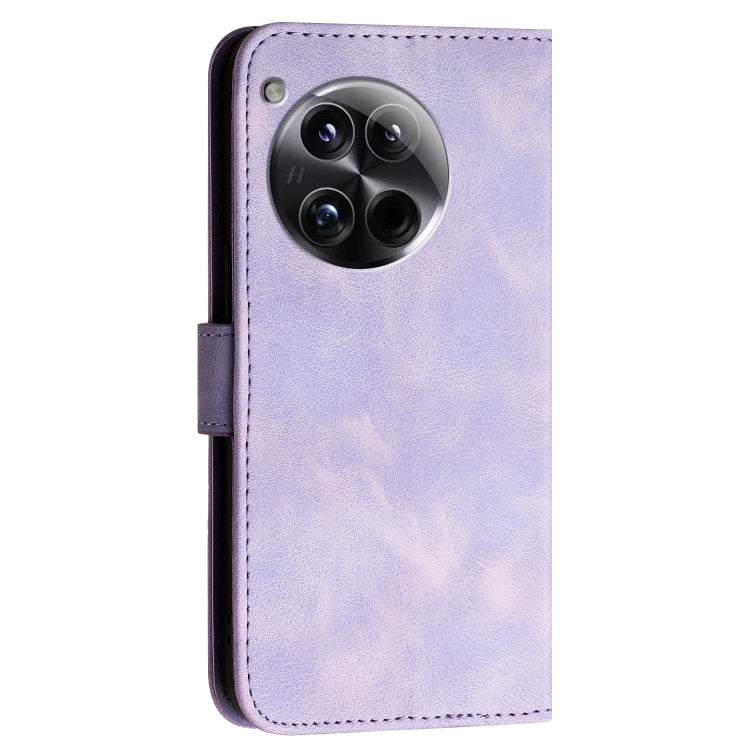 For OnePlus 12 Grid Butterfly Embossed Pattern Flip Leather Phone Case with Lanyard