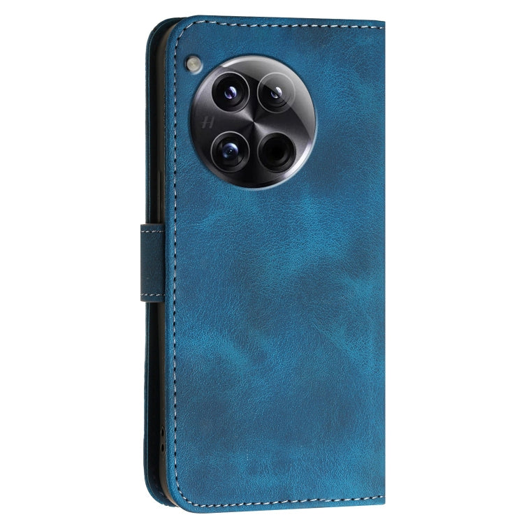 For OnePlus 12 Grid Butterfly Embossed Pattern Flip Leather Phone Case with Lanyard