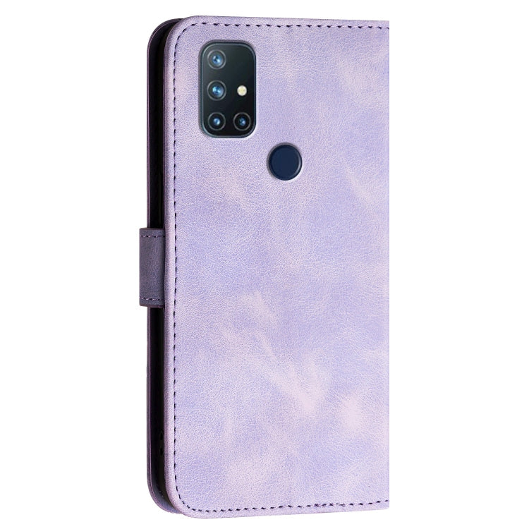 For OnePlus Nord N10 5G Grid Butterfly Embossed Pattern Flip Leather Phone Case with Lanyard
