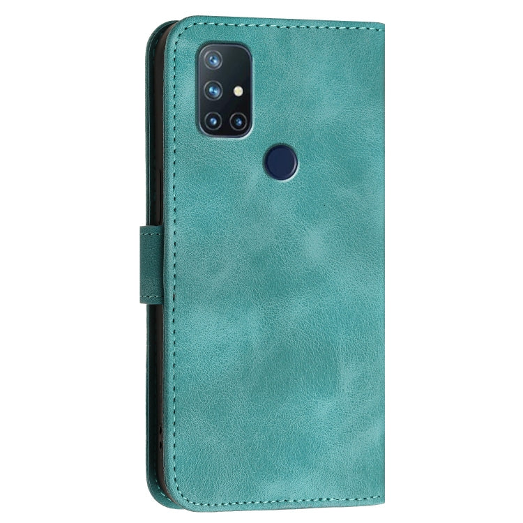 For OnePlus Nord N10 5G Grid Butterfly Embossed Pattern Flip Leather Phone Case with Lanyard