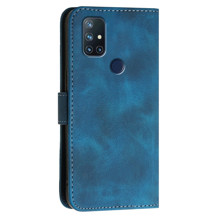 For OnePlus Nord N10 5G Grid Butterfly Embossed Pattern Flip Leather Phone Case with Lanyard