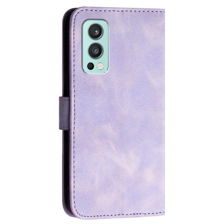 For OnePlus Nord 2 5G Grid Butterfly Embossed Pattern Flip Leather Phone Case with Lanyard