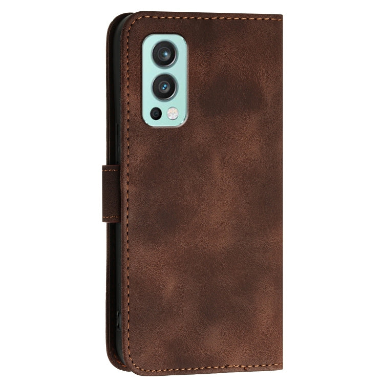 For OnePlus Nord 2 5G Grid Butterfly Embossed Pattern Flip Leather Phone Case with Lanyard