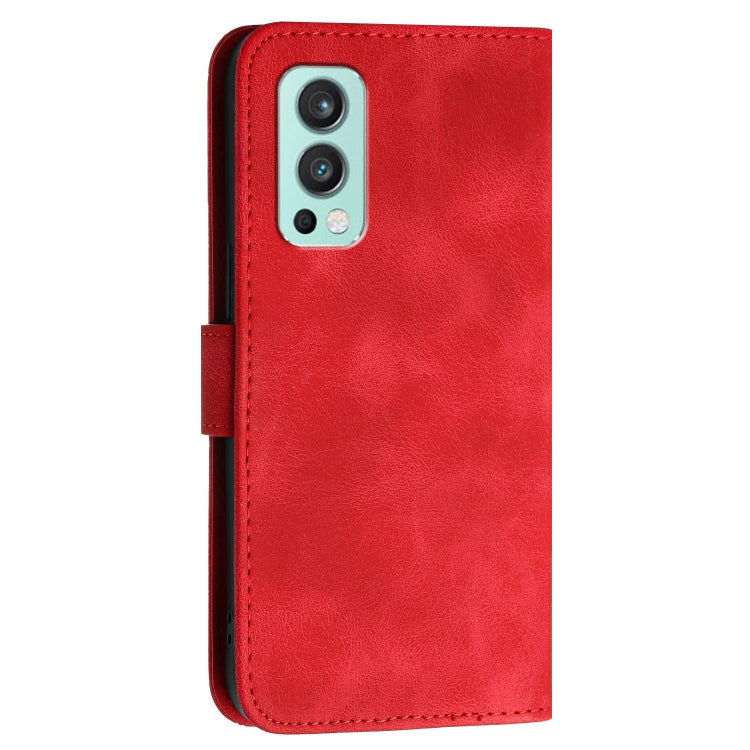 For OnePlus Nord 2 5G Grid Butterfly Embossed Pattern Flip Leather Phone Case with Lanyard