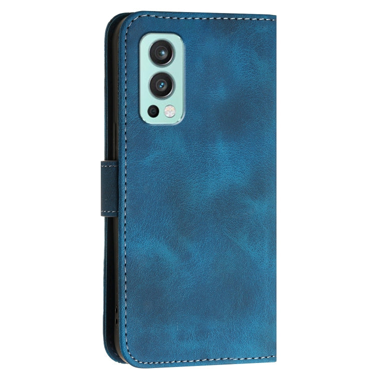 For OnePlus Nord 2 5G Grid Butterfly Embossed Pattern Flip Leather Phone Case with Lanyard